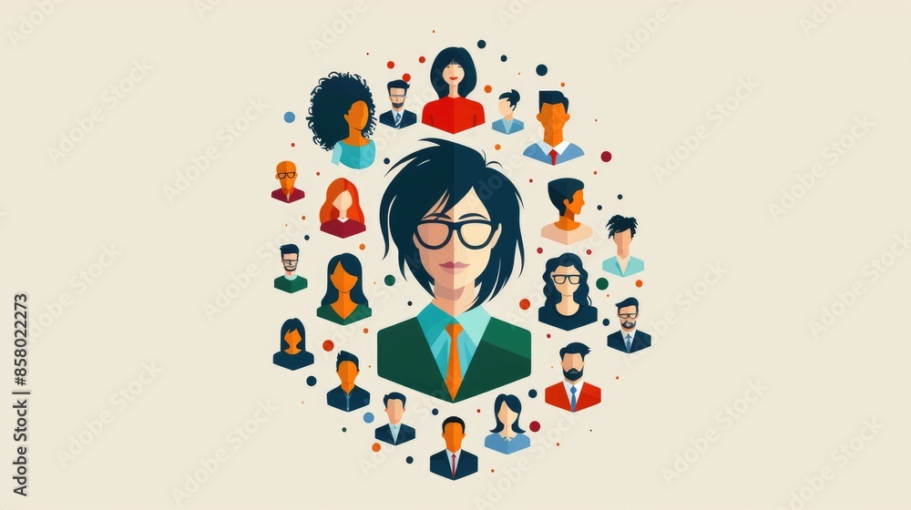 Poster connecting virtually: professionals engaging in remote networking event, generative ai