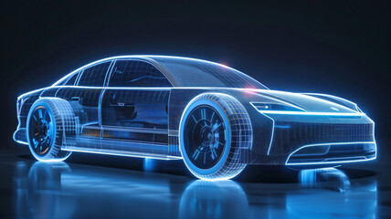 Naklejka premium Technology chip circuit car holographic projection