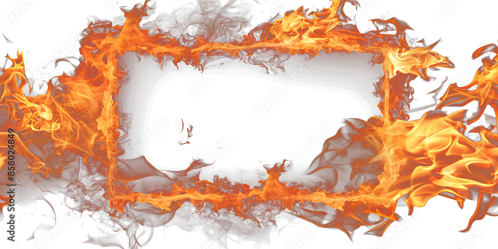 Poster empty fire frame or border on transparent background