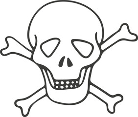 Hand drawn skull and crossbones icon. Vector illustration, doodle style.
