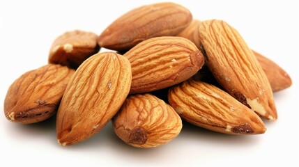 A Group of Almonds Close Up on a White Background