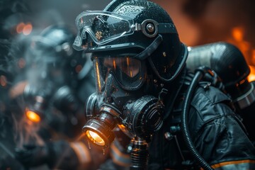 Fototapeta premium Firefighters extinguish a raging fire