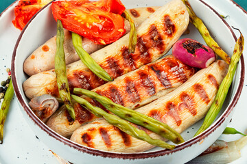 German grilled barbecue sausages.