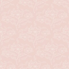 Obraz premium A delicate ornament of white magnolia flowers, on a pink background, meticulously hand-painted in an exquisite line-art style