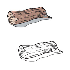 Wooden log isolated on white background. Drawing with line art style. Simple design outline style. Vector illustration