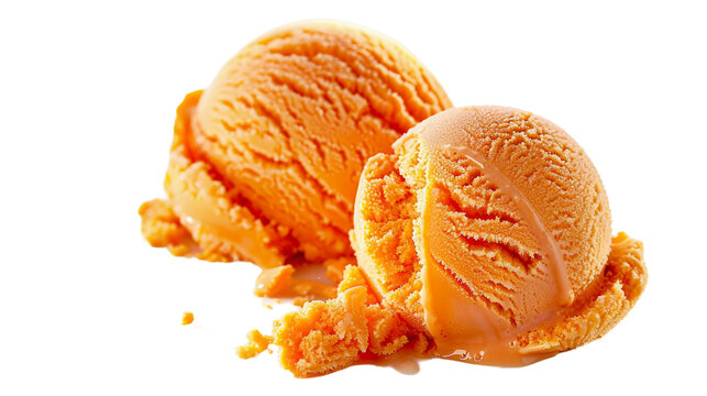 Fresh Orange Sherbet Ice Cream Scoop on Transparent Background, Delicious Summer Dessert with Vibrant Citrus Flavor