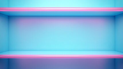 Empty pastel gradient shelves with soft pink and blue tones, perfect for modern interior design backgrounds or product display mockups.