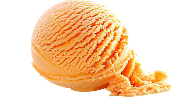 Fresh Orange Sherbet Ice Cream Scoop on Transparent Background, Delicious Summer Dessert with Vibrant Citrus Flavor