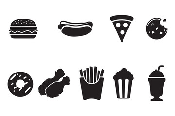 Fast Food Icon set Solid silhouette
