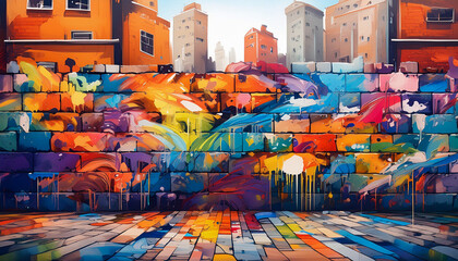 ウォールアート,落書きされた壁,抽象的な背景,ポップアートの背景,Generative AI AI画像