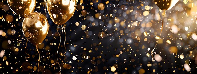 golden balloon background celebrate fun Celebration background template with confetti and going into space.