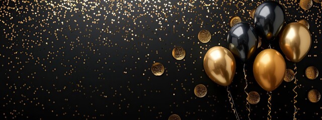 golden balloon background celebrate fun Celebration background template with confetti and going into space.