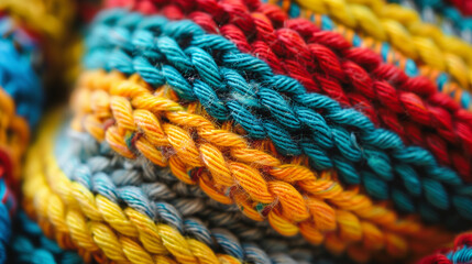 Homemade knit sweater. Colorful and Macro. Hobby. Pattern Close Up