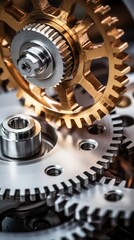 Close-up of Mechanism with Cogwheel and Gears Working Together