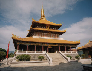 Fototapeta premium Un monastero tibetano con una grande campana di bronzo. 