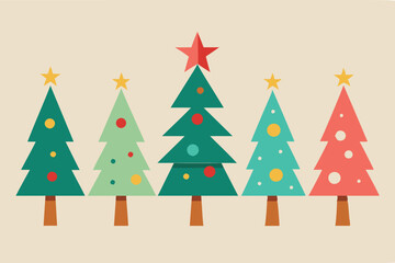 Obraz premium Explore Five Unique Christmas Trees: Stunning Vector Art Designs for the Holiday Season