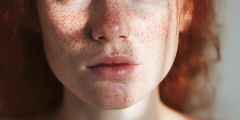 Woman with red facial rash from Lupus seeking treatment A closeup view. Concept Healthcare, Lupus Treatment, Skin Conditions, Dermatology, Facial Rash