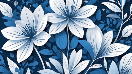 Fototapeta premium posters with abstract floral backgrounds in blue and white colors