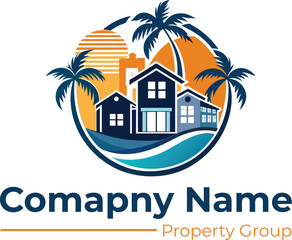 Naklejka premium Beach real estate with tree logo