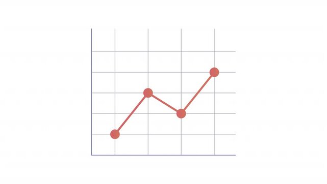 Animated linear chart. Dot plots animation. Moving trend, finance. Statistical graph, data processing. Colorful illustration on white background. HD video with alpha channel. Motion graphic