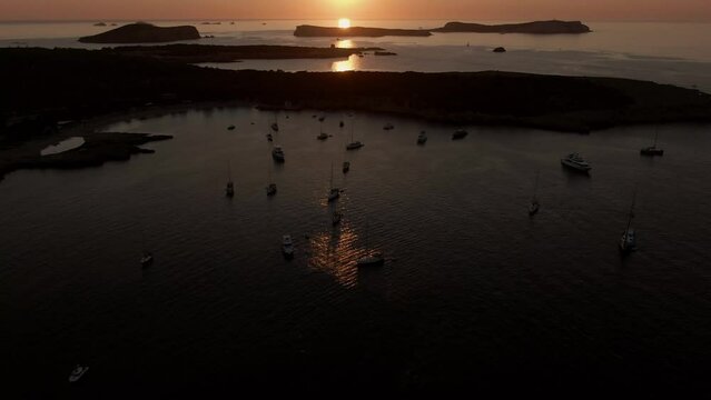 Sunset in Cala Bassa Ibiza with Drone