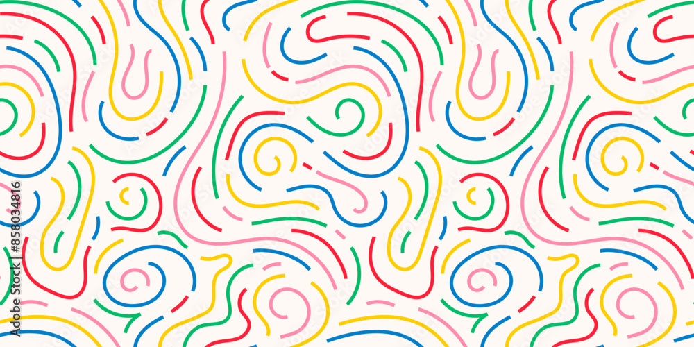 Poster colorful line doodle seamless pattern. creative minimalist style art background, trendy design with 