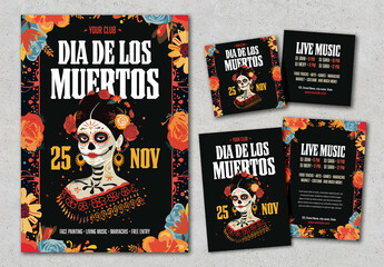 Dia de los Muertos Flyers and Poster with AI Generated  Catrina Illustration