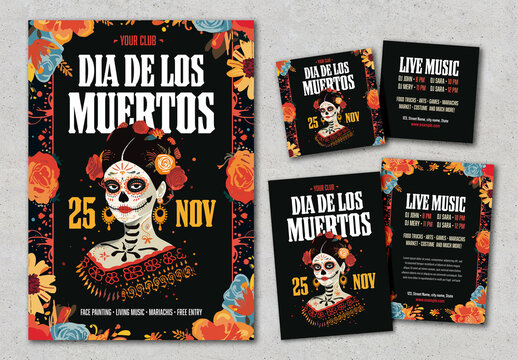 Dia de los Muertos Flyers and Poster with AI Generated  Catrina Illustration