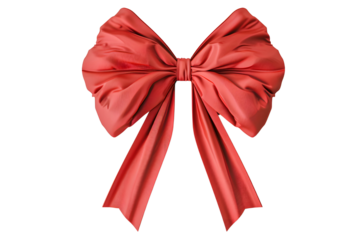 High-quality image of a red decorative bow isolated on transparency background, PNG cut out, perfect for holiday decorations, gift wrapping, festive events, crafts, and more. Clear and vibrant design.