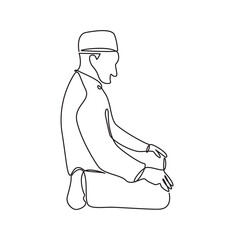 continuous line drawing Muslim pray silhouette vector isolated on white background