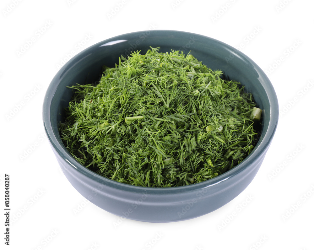 Wall mural fresh green dill in bowl isolated on white - Wall murals