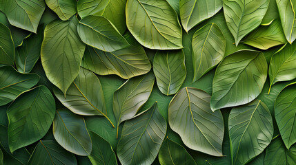 Lush green leaf pattern with intricate details and copy space