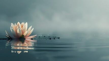 zen lotus design, a serene image of a lotus flower atop calm waters evoking peace and tranquility in a minimalist botanical design