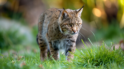 Iberian Wild Cat in Nature Outdoor on Grass