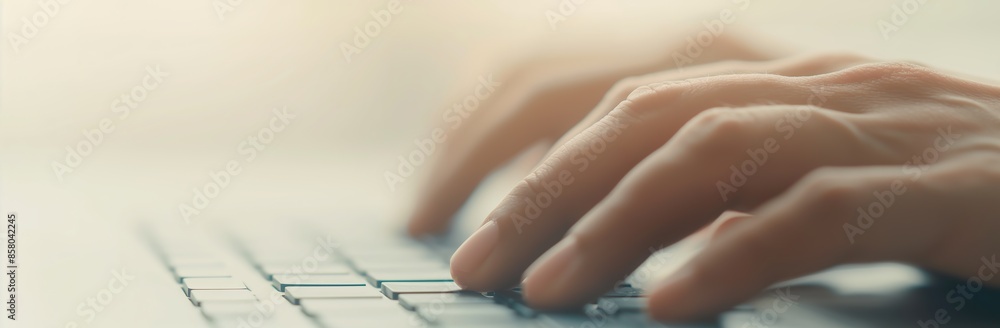 Poster closeup of hands typing on a computer keyboard