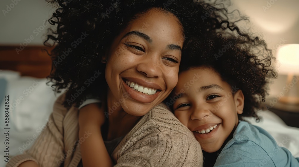 Poster the happy mother and child