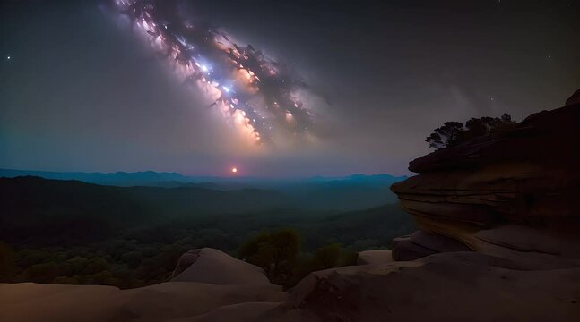 4K Time lapse of milky way and sunrise over Sam Pan Bok canyon, Ubon ratchathani