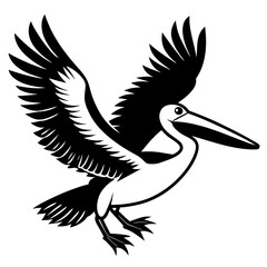 Australian pelican is flying with two leg silhouette vector style