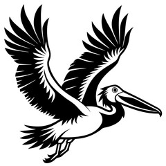 Obraz premium Australian pelican is flying with two leg silhouette vector style