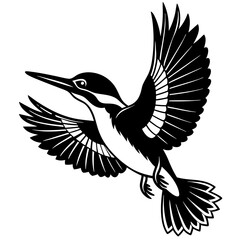 Azure kingfisher is flying with two leg silhouette vector style