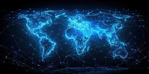 Digital World Map with Glowing Connections