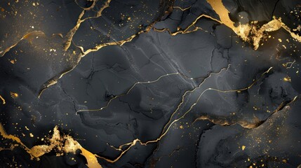 Fototapeta premium Abstract black and gold marble wall with gold streaks background