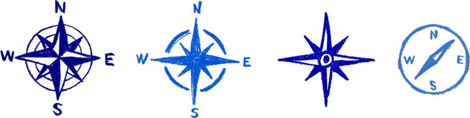 Compass Icon Set Crayon Chalk Drawing © Grunge Designs