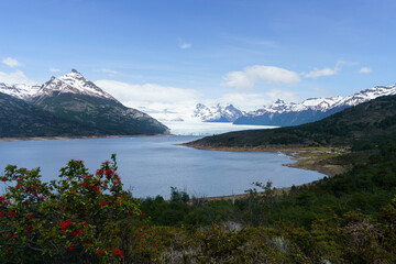 Beautiful scenery of the Perito Moreno Glacier, accompanied by beautiful Andes mountains in Argentina