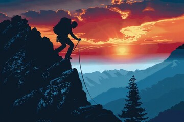climber climbing mountain, goal achievement concept