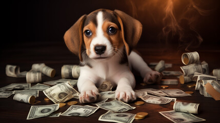 beagle puppy playing with a toy