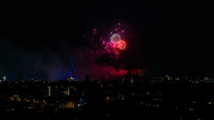 Fototapeta premium Edinburgh International Festival fireworks display castle city centre skyline