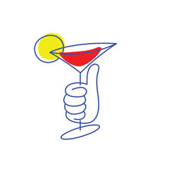 Creative minimal design. Refreshing martini drink with lemon isolated on white background. Classical drink. Concept of drink, party, celebration, alcohol. Line art. Vector illustration.