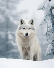 Obraz premium a white wolf is standing in the snow in the style 