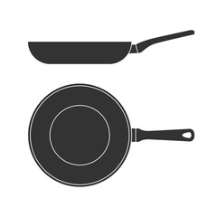 Frying pans graphic icons. Skillets signs isolated on white background. Kitchenware symbols. Vector illustration